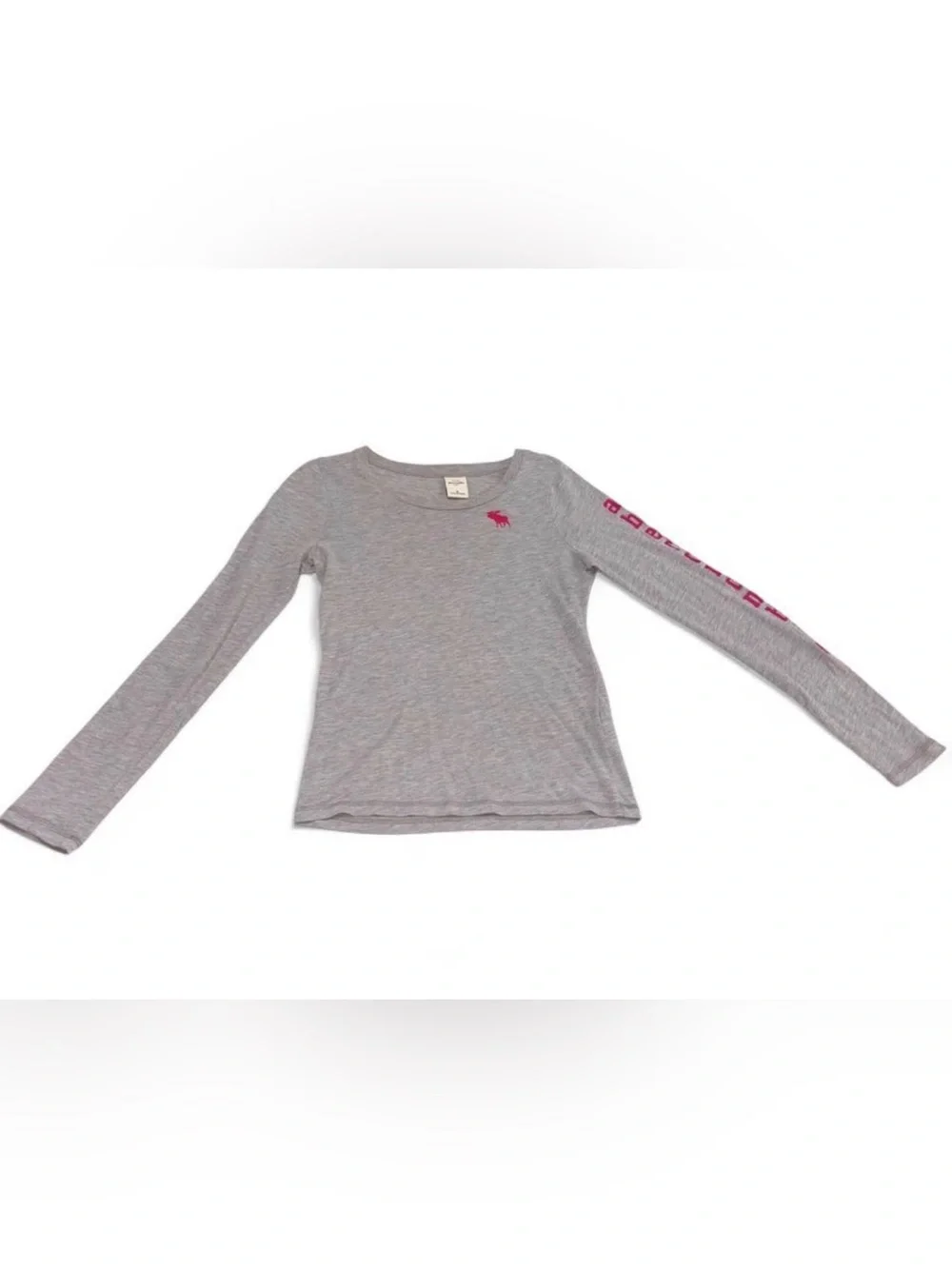 Girls' Abercrombie and Fitch Long Sleeve Gray Tee with Pink Logo size XL